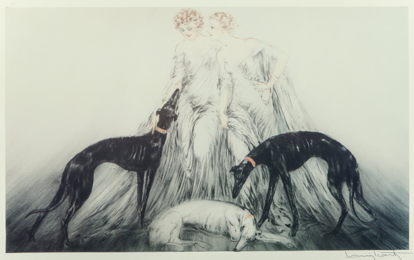 {{ product_title }} Fine Art Print | {{ product_vendor }} Jakero77 Louis Icart - Coursing III (1930) Two Ladies Three Greyhounds Fine Art Print Art Print Jakero77