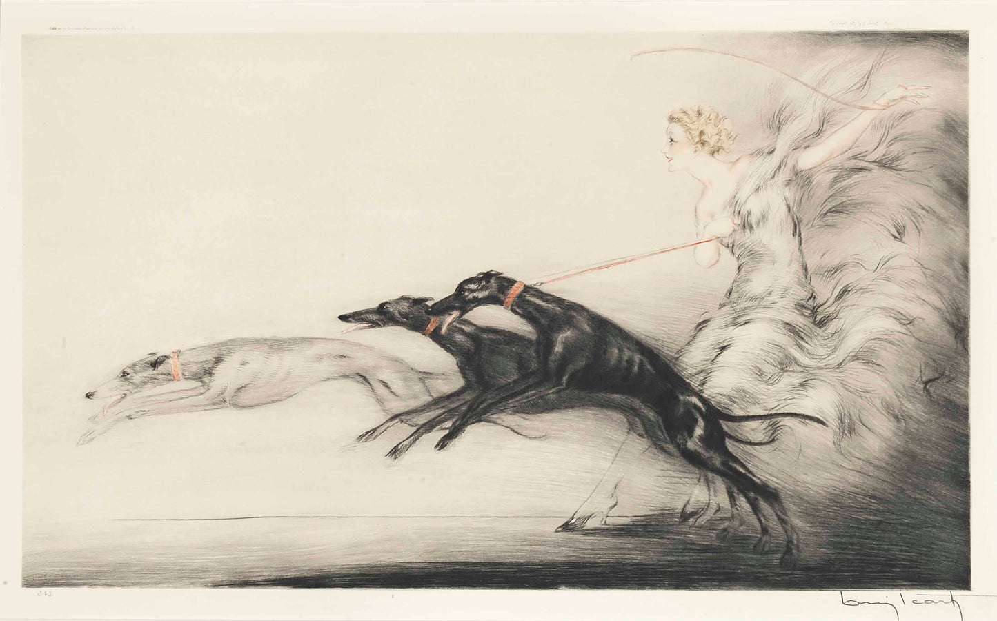{{ product_title }} Fine Art Print | {{ product_vendor }} Jakero77 Louis Icart - Speed (1927) One Lady Three Greyhound Dogs Fine Art Print Art Print Jakero77