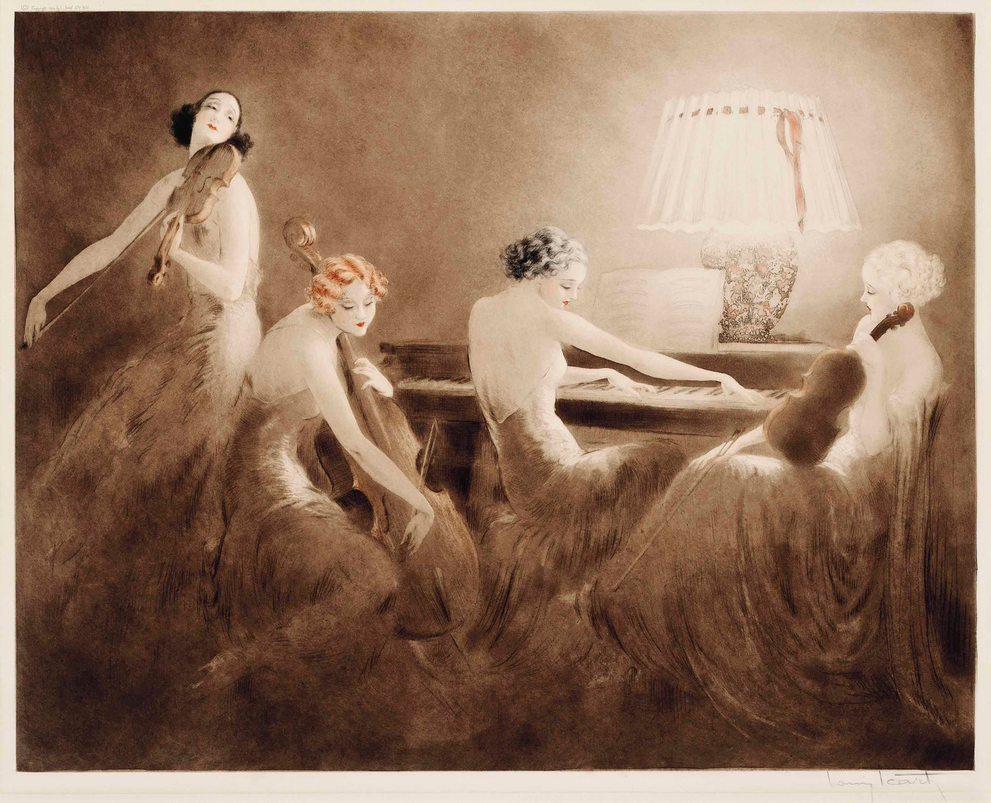 {{ product_title }} Fine Art Print | {{ product_vendor }} Jakero77 Louis Icart - Melody Hour (1934) Women Playing Music Fine Art Print Art Print Jakero77