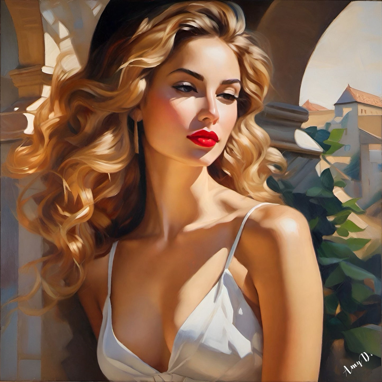 {{ product_title }} Fine Art Print | {{ product_vendor }} Jakero77 Amy Diab - Golden Tresses (2024) Blonde Pin-Up Girl Hand-Signed Fine Art Print Art Print Jakero77