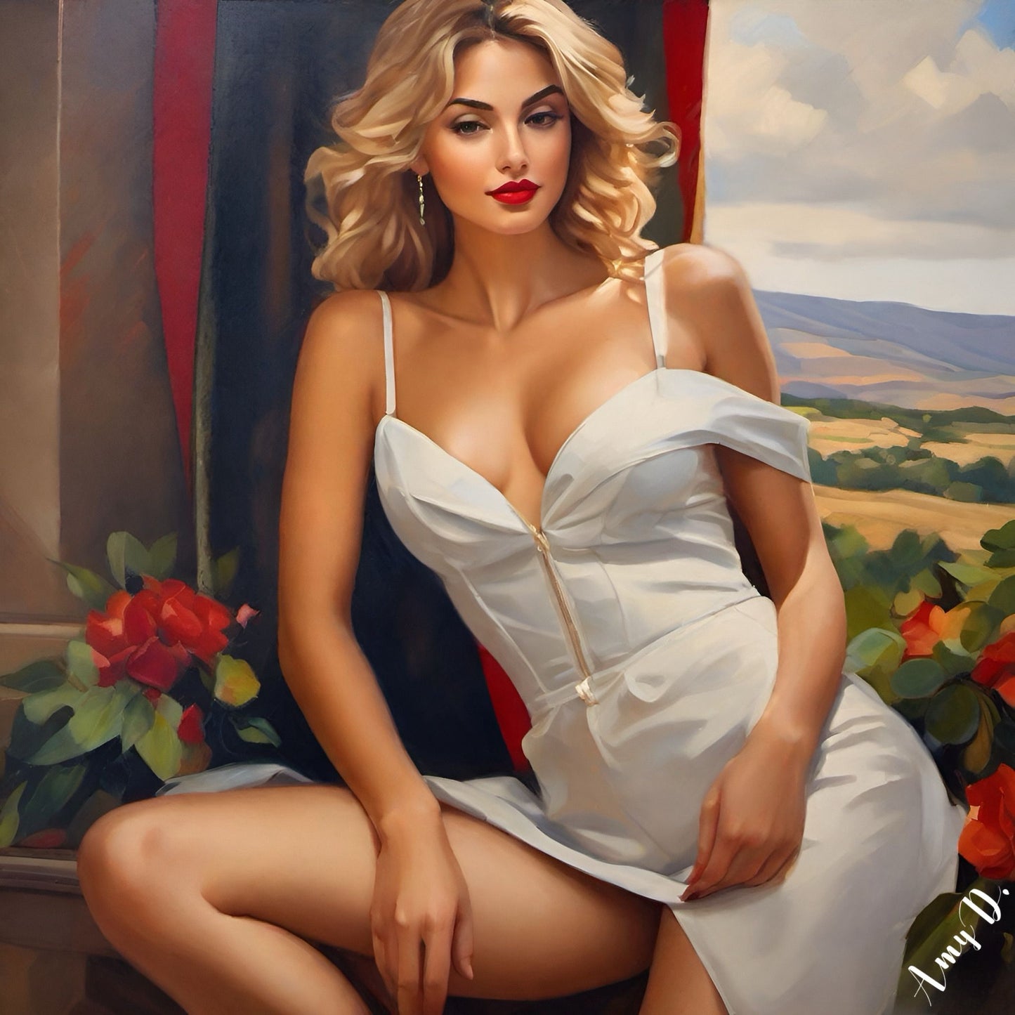 {{ product_title }} Fine Art Print | {{ product_vendor }} Jakero77 Amy Diab - Whispers of White Pin-Up Girl (2024) Hand-Signed Fine Art Print Art Print Jakero77