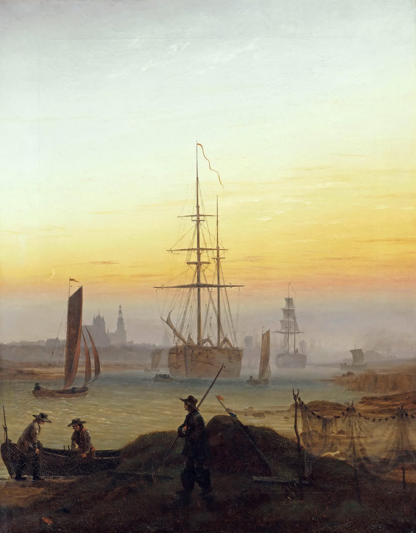 {{ product_title }} Fine Art Print | {{ product_vendor }} Jakero77 Caspar David Friedrich - Ships at the Port of Greifswald (1818) Fine Art Print Art Print Jakero77