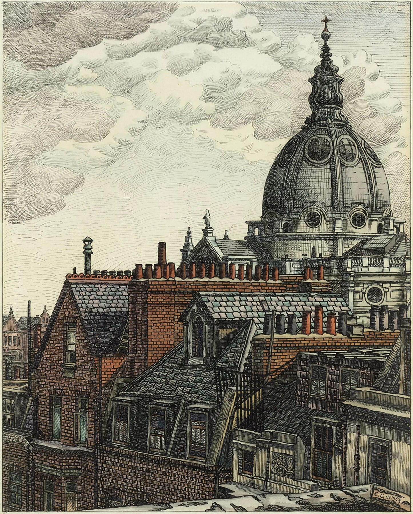 {{ product_title }} Fine Art Print | {{ product_vendor }} Jakero77 Charles Ginner - The Dome, Brompton Oratory (1936) Fine Art Print Art Print Jakero77