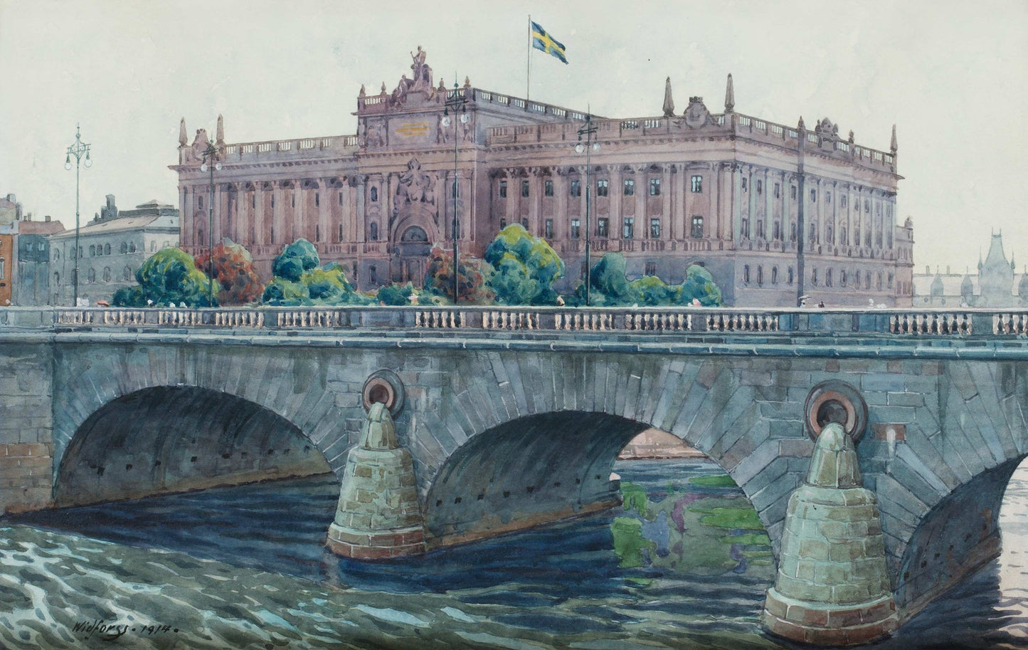 {{ product_title }} Fine Art Print | {{ product_vendor }} Jakero77 Gunnar Widforss - View Towards Parliament House Stockholm (1914) Fine Art Print Art Print Jakero77