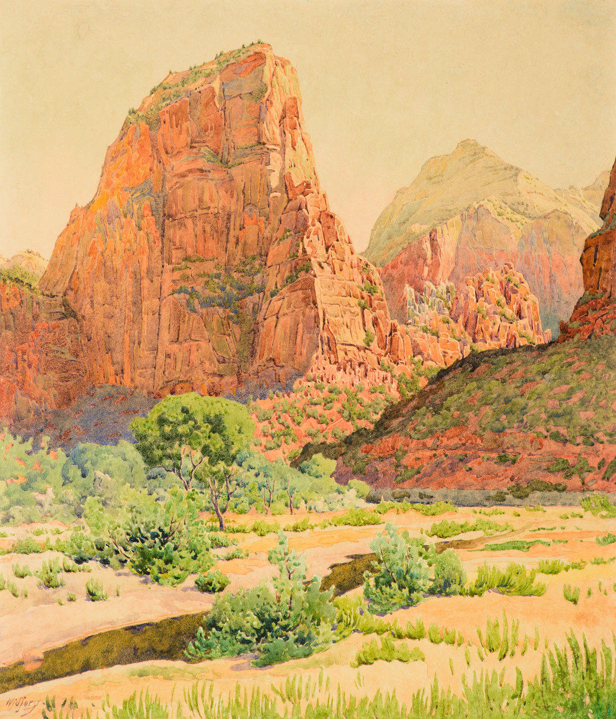 {{ product_title }} Fine Art Print | {{ product_vendor }} Jakero77 Gunnar Widforss - Bright Angel Landing Zion National Park (1908) Fine Art Print Art Print Jakero77