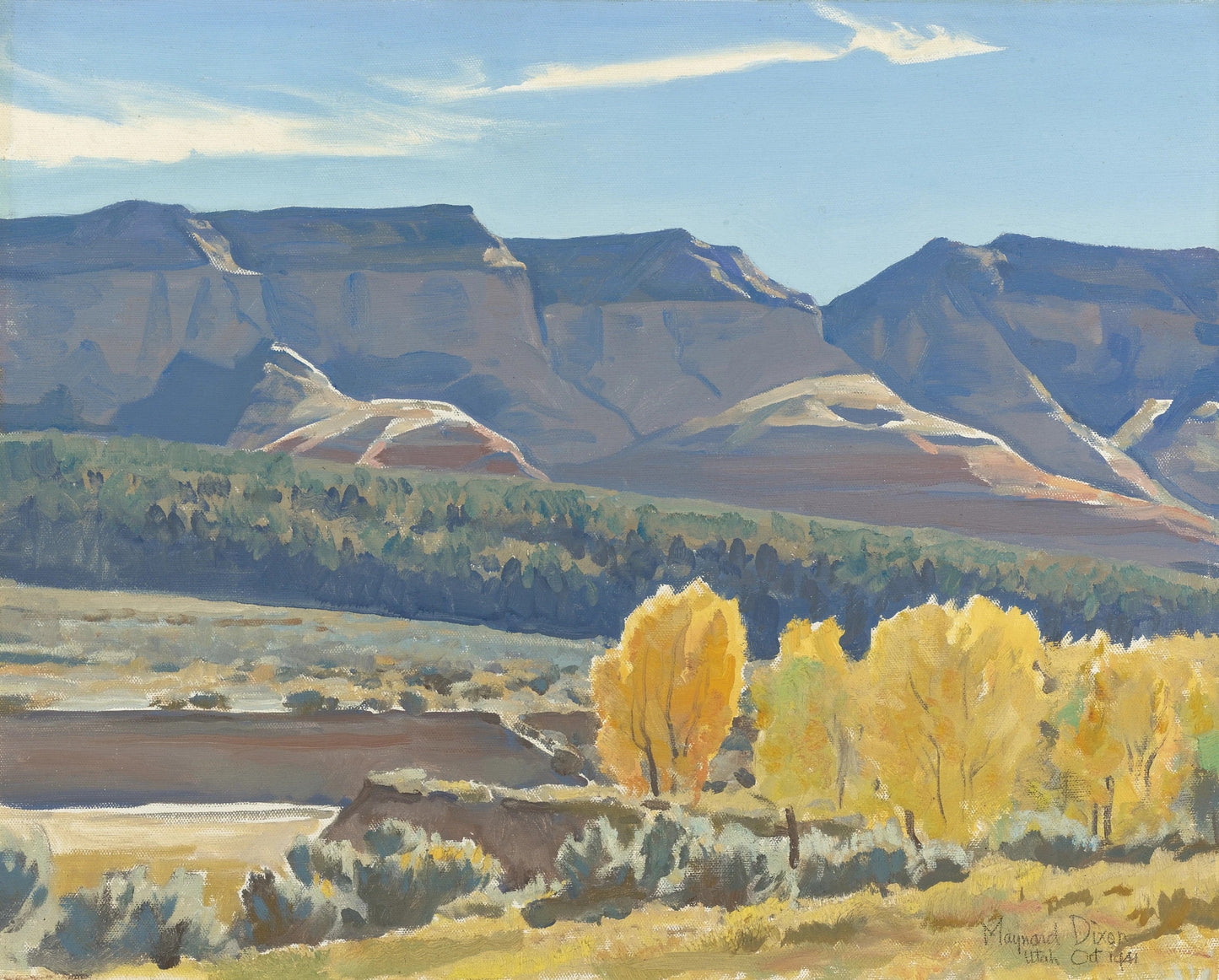 {{ product_title }} Fine Art Print | {{ product_vendor }} Jakero77 Maynard Dixon - Peaceful Morning Utah October (1941) Fine Art Print Art Print Jakero77