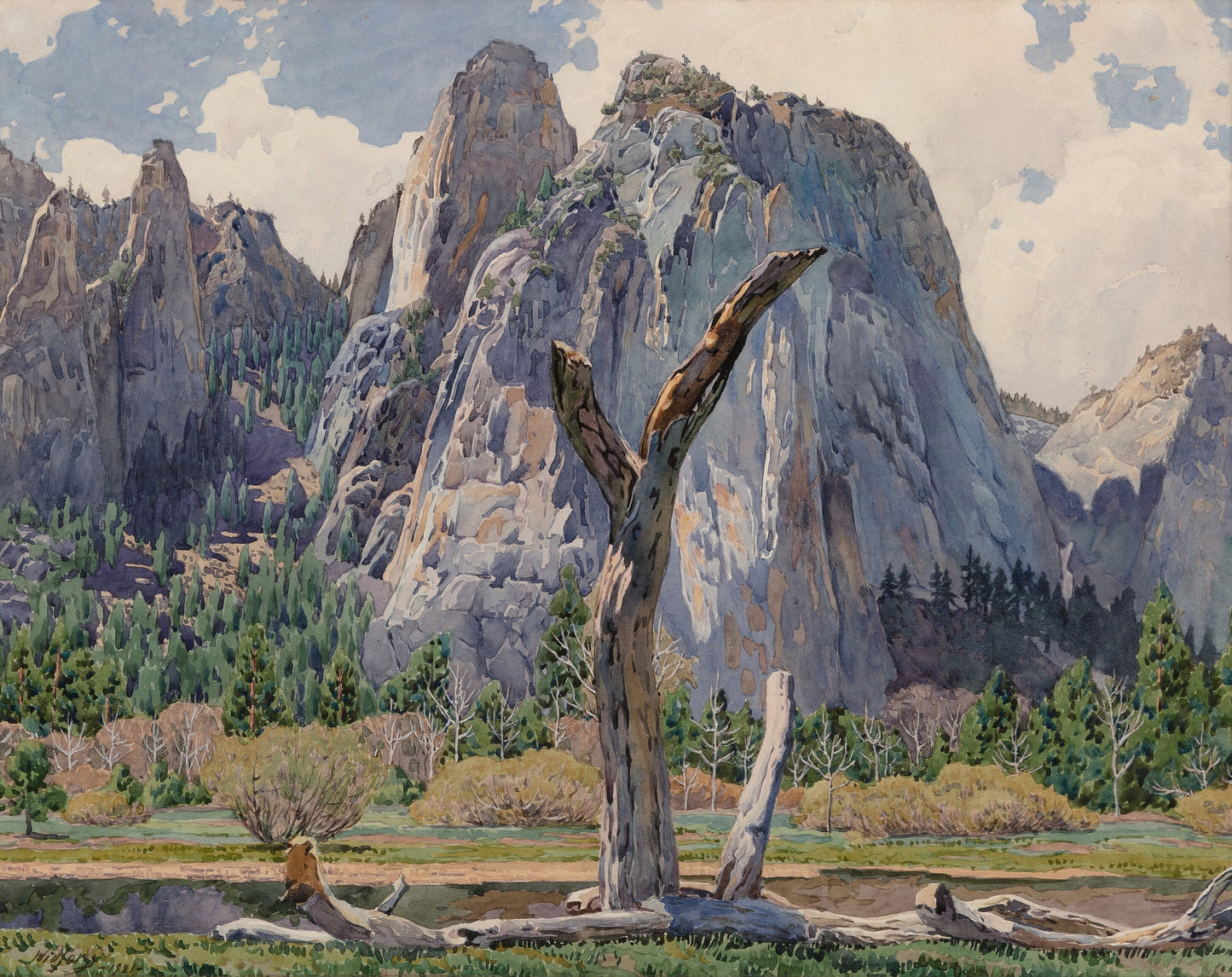 {{ product_title }} Fine Art Print | {{ product_vendor }} Jakero77 Gunnar Widforss - Cathedral Rocks in Yosemite (1921) Fine Art Print Art Print Jakero77