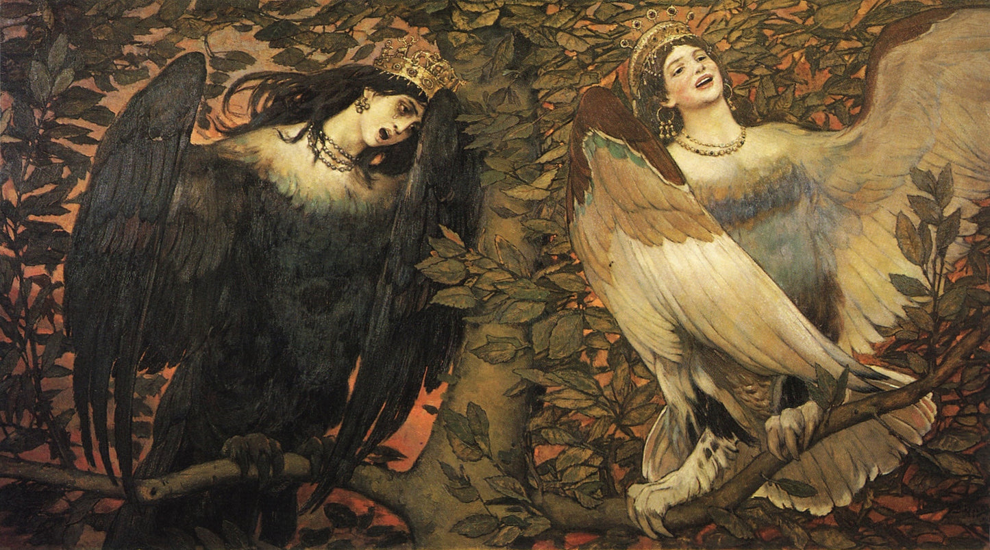 {{ product_title }} Fine Art Print | {{ product_vendor }} Jakero77 Viktor Vasnetsov - Sirin & Alkonost Birds of Joy & Sorrow (1896) Fine Art Print Art Print Jakero77