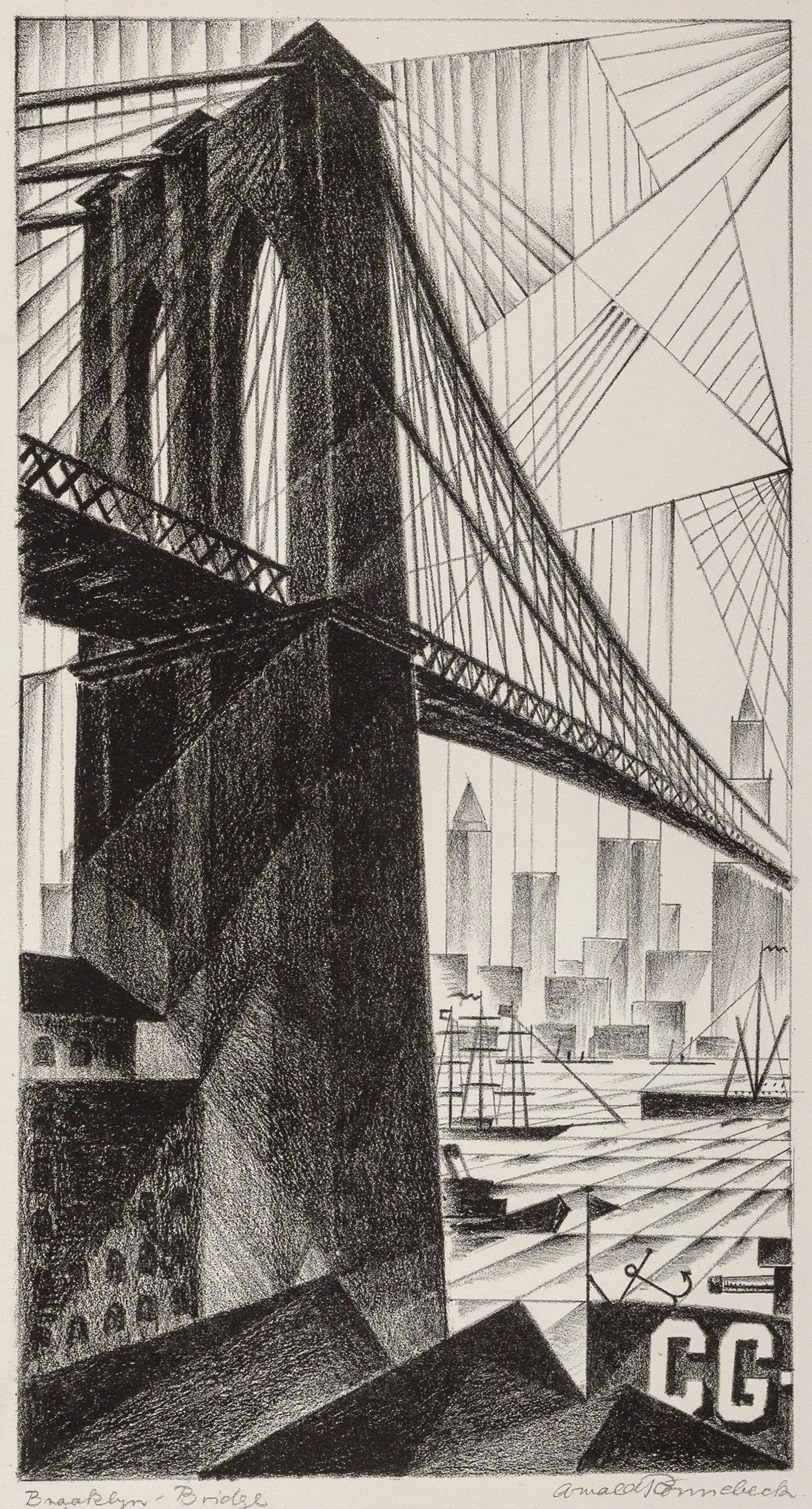 {{ product_title }} Fine Art Print | {{ product_vendor }} Jakero77 Arnold Ronnebeck - Brooklyn Bridge (1925) Fine Art Print Art Print Jakero77