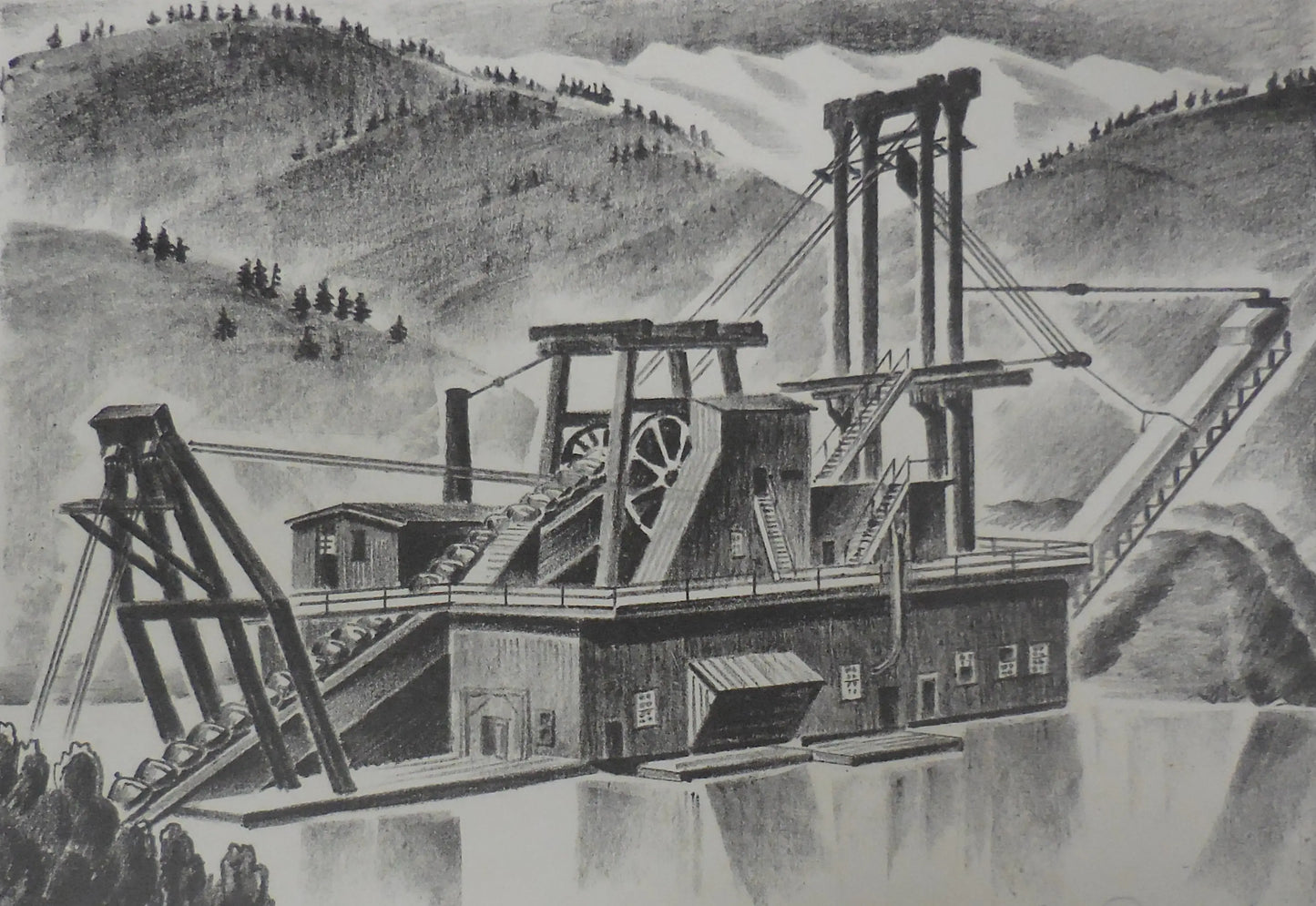 {{ product_title }} Fine Art Print | {{ product_vendor }} Jakero77 Arnold Ronnebeck - Colorado Gold Dredge (1932) Fine Art Print Art Print Jakero77