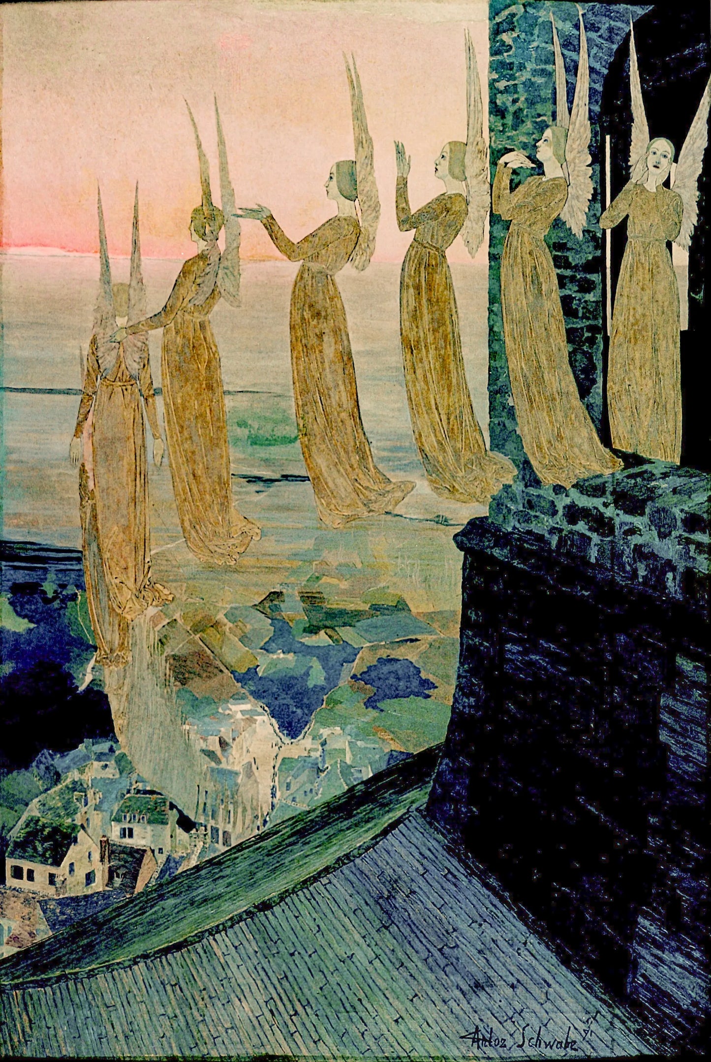 {{ product_title }} Fine Art Print | {{ product_vendor }} Jakero77 Carlos Schwabe - Cloches du Soir Evening Bells (1891) Fine Art Print Art Print Jakero77