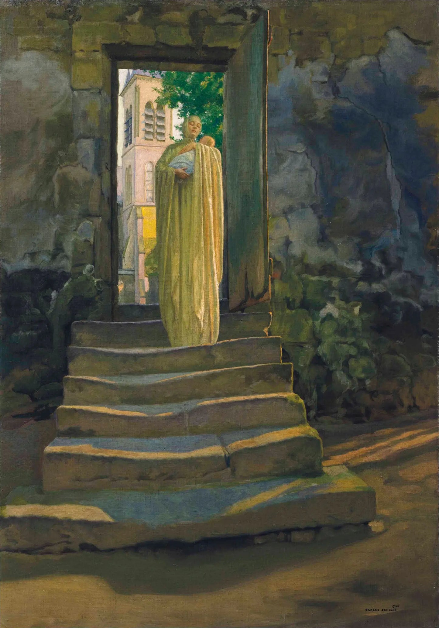 {{ product_title }} Fine Art Print | {{ product_vendor }} Jakero77 Carlos Schwabe - Maternity (1920) Mother Holding Baby Fine Art Print Art Print Jakero77