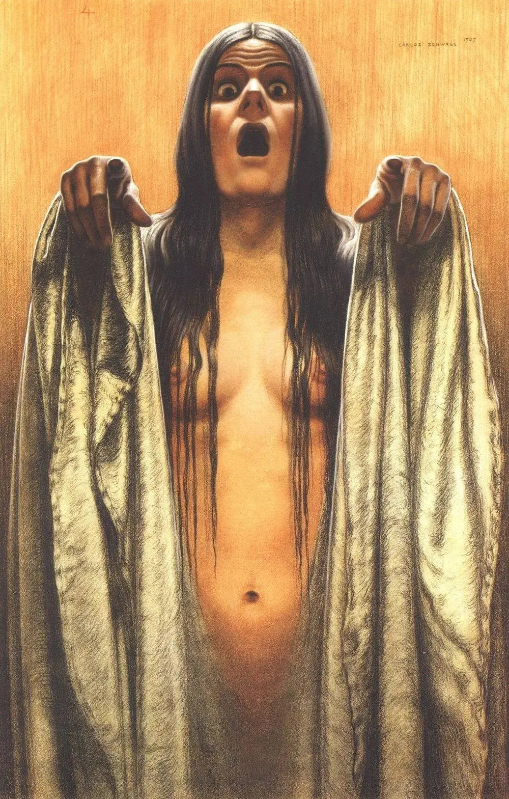 {{ product_title }} Fine Art Print | {{ product_vendor }} Jakero77 Carlos Schwabe - Study for The Wave 4 (1907) Scary Nude Fine Art Print Art Print Jakero77