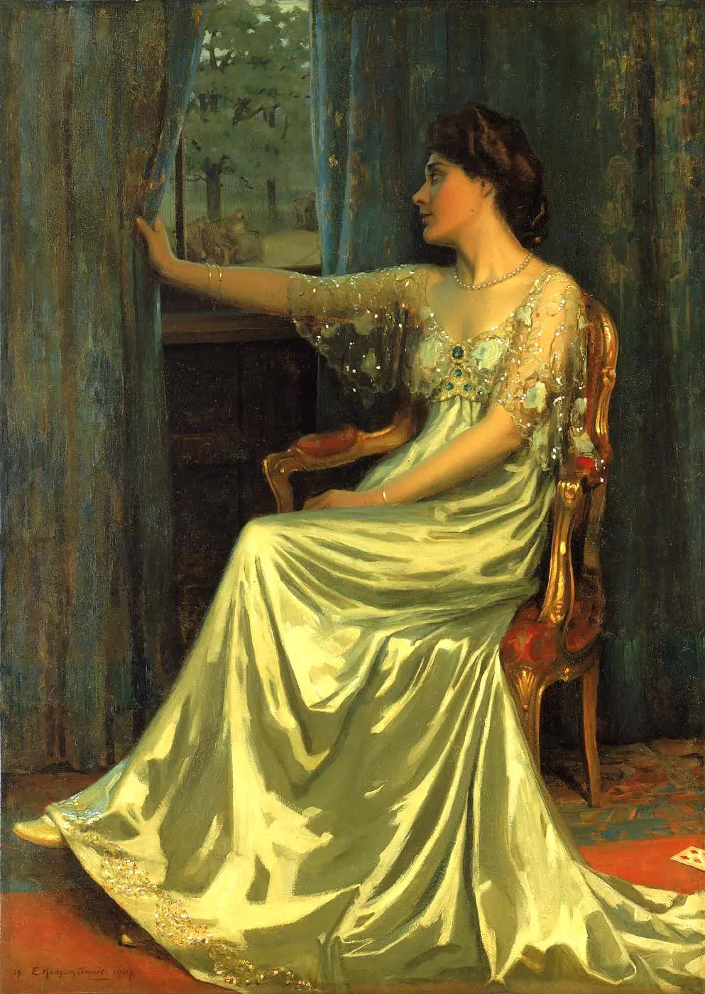{{ product_title }} Fine Art Print | {{ product_vendor }} Jakero77 Edmund Hodgson Smart - Dawn (1907) Woman in Dress at Window Fine Art Print Art Print Jakero77