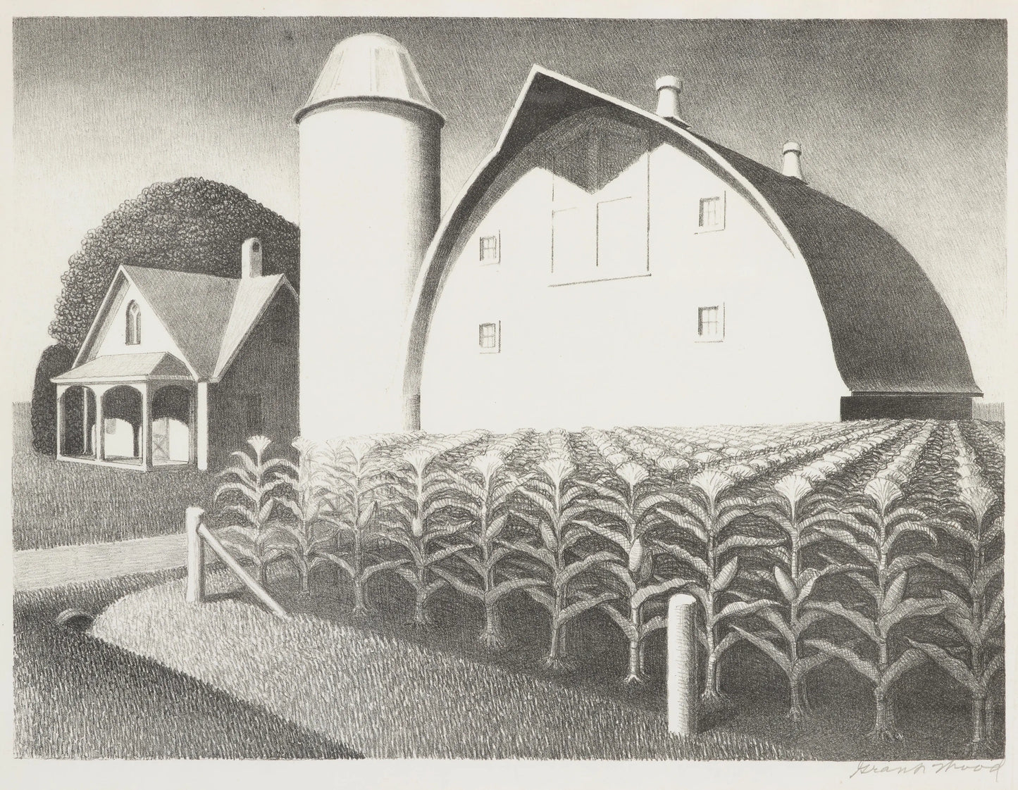 {{ product_title }} Fine Art Print | {{ product_vendor }} Jakero77 Grant Wood - Fertility (1939) Barn Farm Cornfield Fine Art Print Art Print Jakero77
