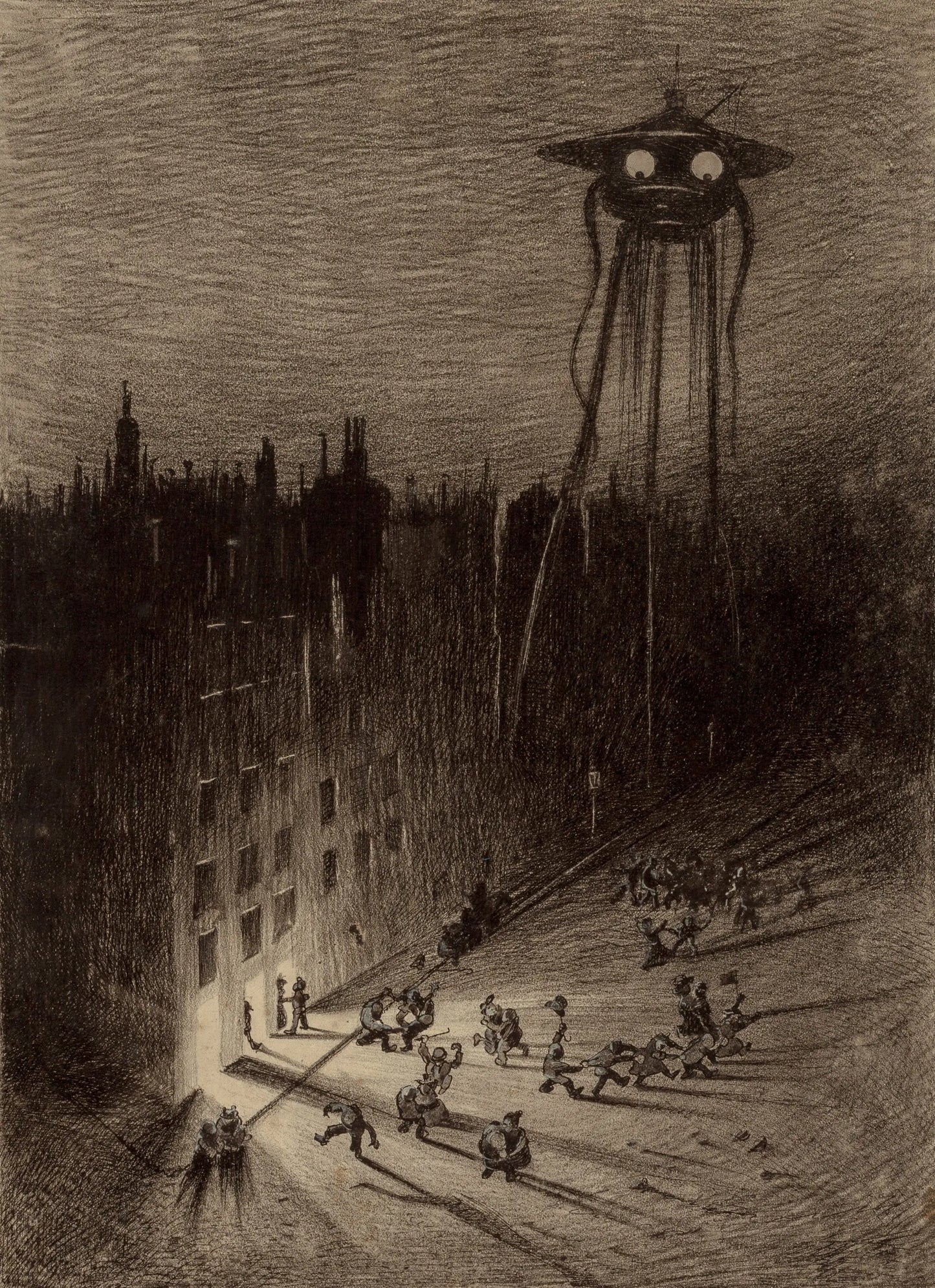 {{ product_title }} Fine Art Print | {{ product_vendor }} Jakero77 Henrique Alvim Correa - Martian Viewing Drunken Crowd War of the Worlds (1906) Fine Art Print Art Print Jakero77