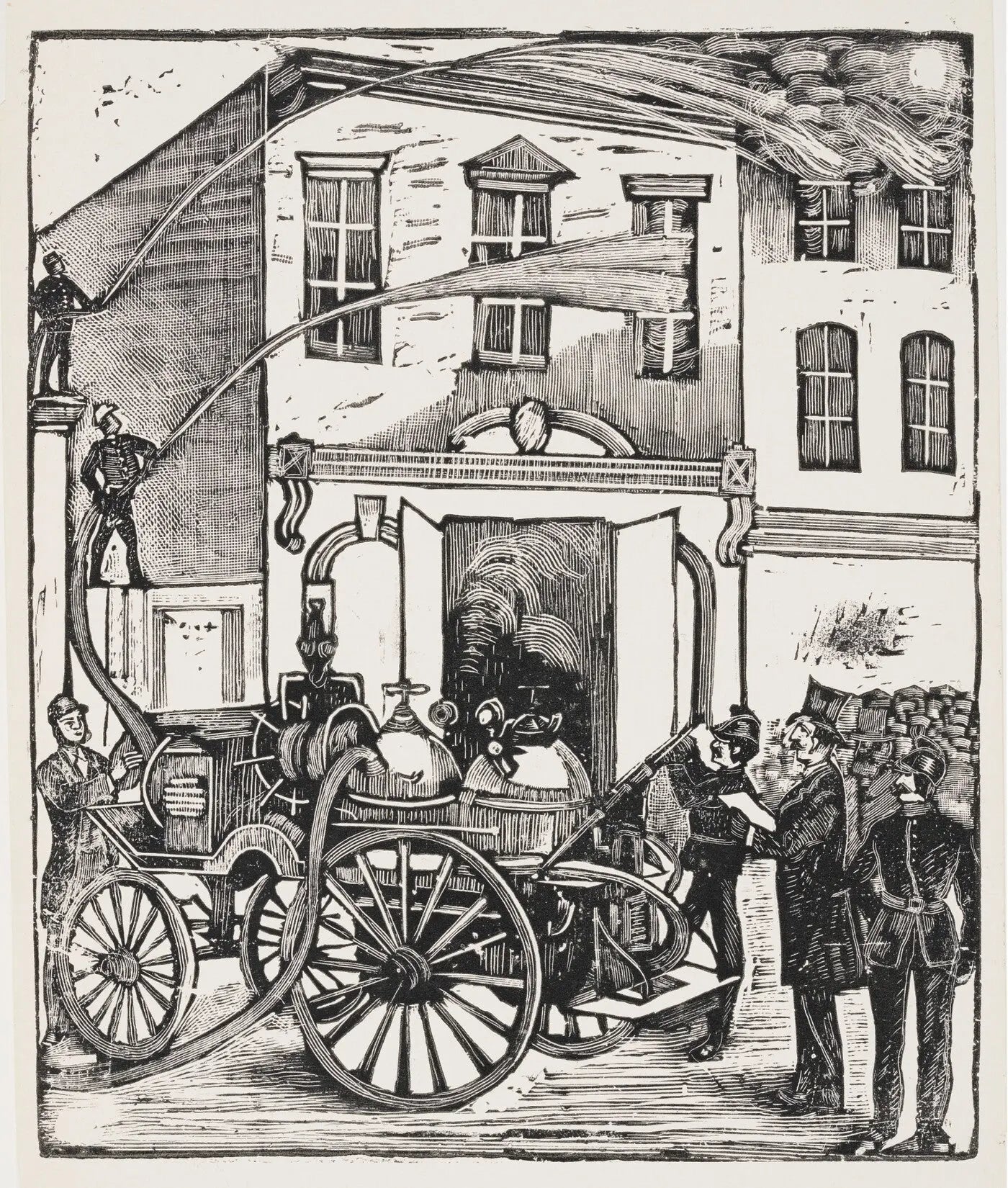 {{ product_title }} Fine Art Print | {{ product_vendor }} Jakero77 Jose Guadalupe Posada - Firemen Putting Out Fire (1890) - 17"x22" Fine Art Print Art Print Jakero77