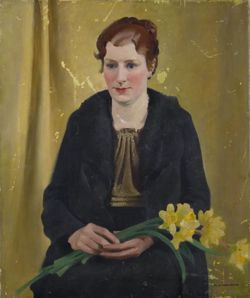 {{ product_title }} Fine Art Print | {{ product_vendor }} Jakero77 Percy Shakespeare - Girl with Daffodils (circa 1933) - 17" x 22" Fine Art Print Art Print Jakero77