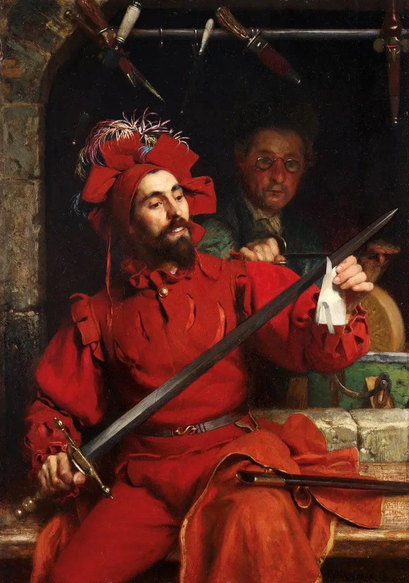 {{ product_title }} Fine Art Print | {{ product_vendor }} Jakero77 Pierre Jean Van der Ouderaa - Blacksmith and his Sword (1880) Fine Art Print Art Print Jakero77