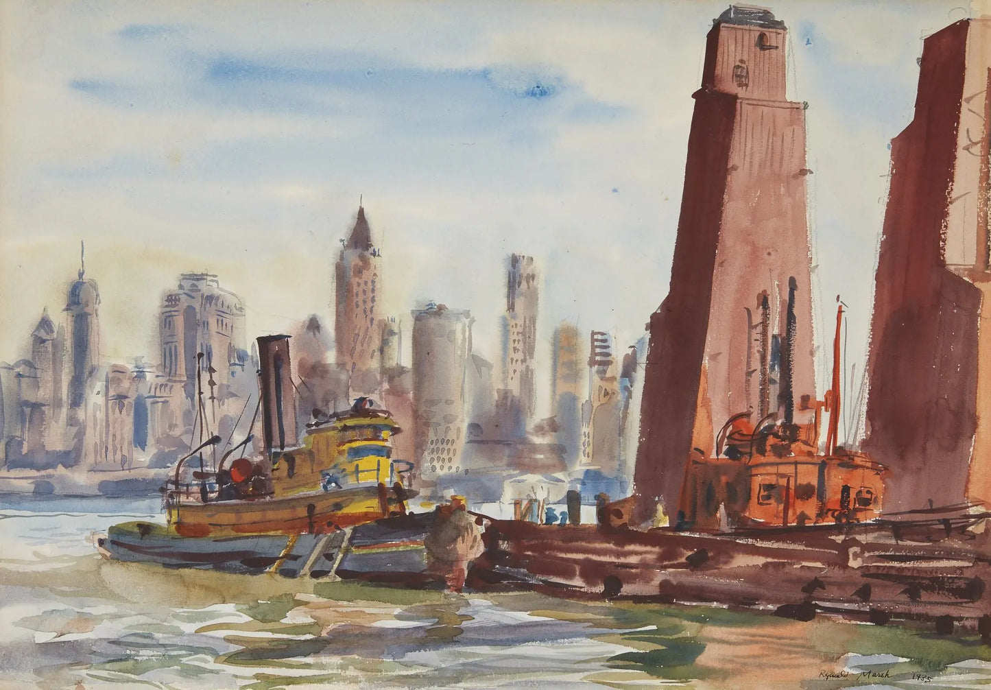 {{ product_title }} Fine Art Print | {{ product_vendor }} Jakero77 Reginald Marsh - New York Harbor East River (1935) - 17" x 22" Fine Art Print Art Print Jakero77