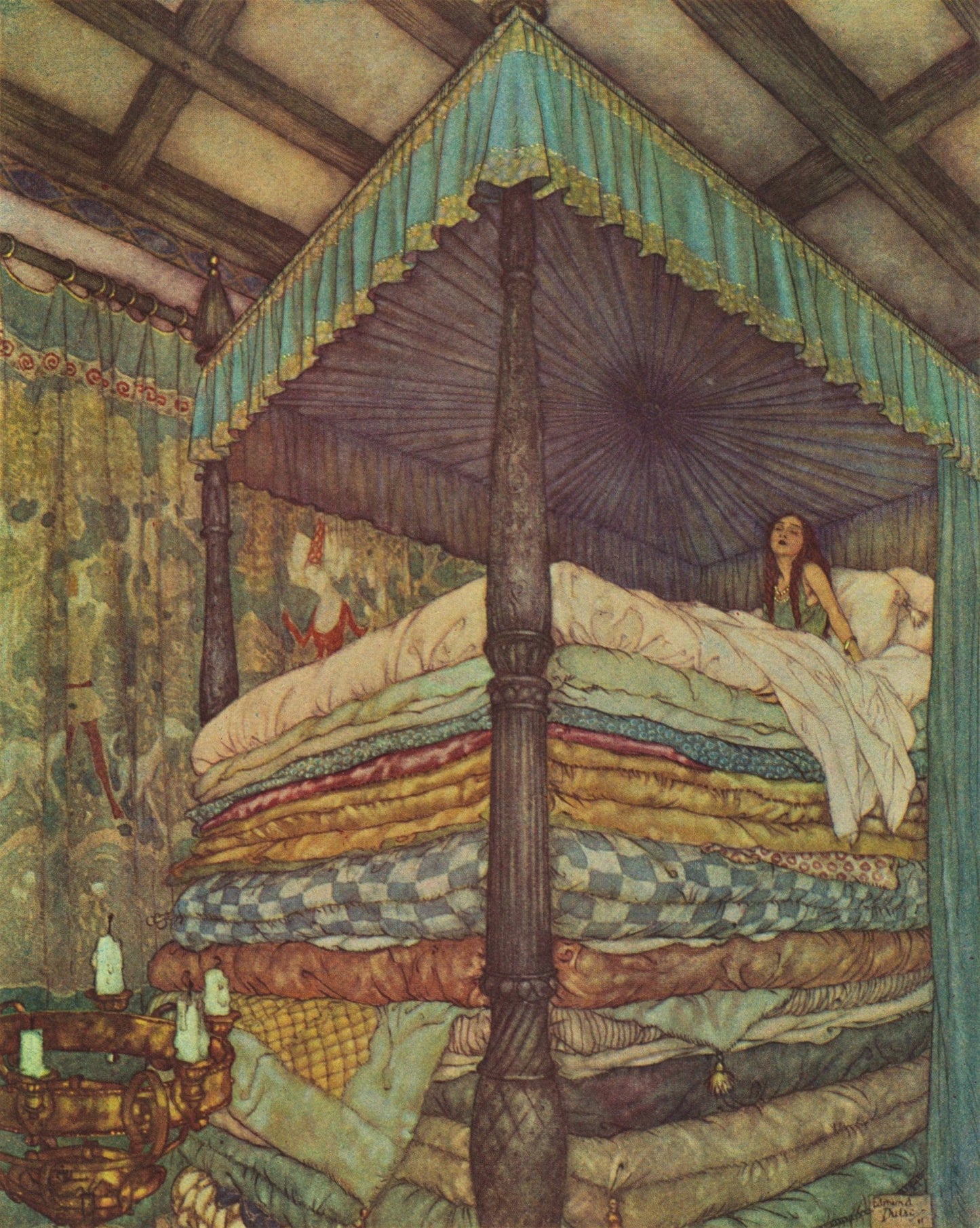 Edmund Dulac The Princess and the Pea 1911 Stacked Bed Fine Art Print Fine Art Print | Jakero77
