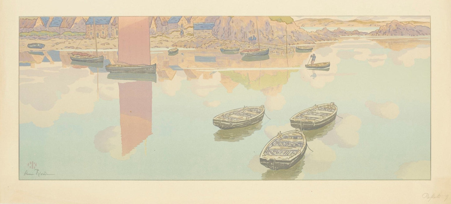 Henri Riviere Reflections 1901 Boats Moored at Dock Fine Art Print Fine Art Print | Jakero77