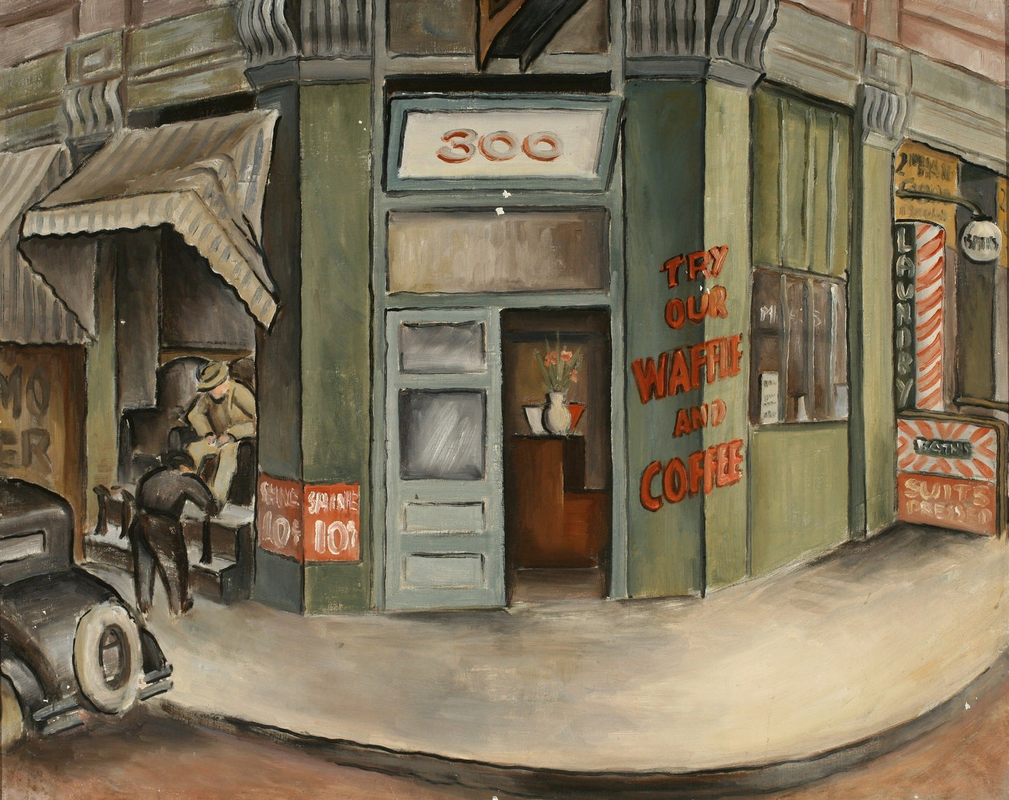 {{ product_title }} Fine Art Print | {{ product_vendor }} Jakero77 Kamekichi Tokita Seattle Street Corner 1936 Waffle Coffee Fine Art Print Art Print Jakero77