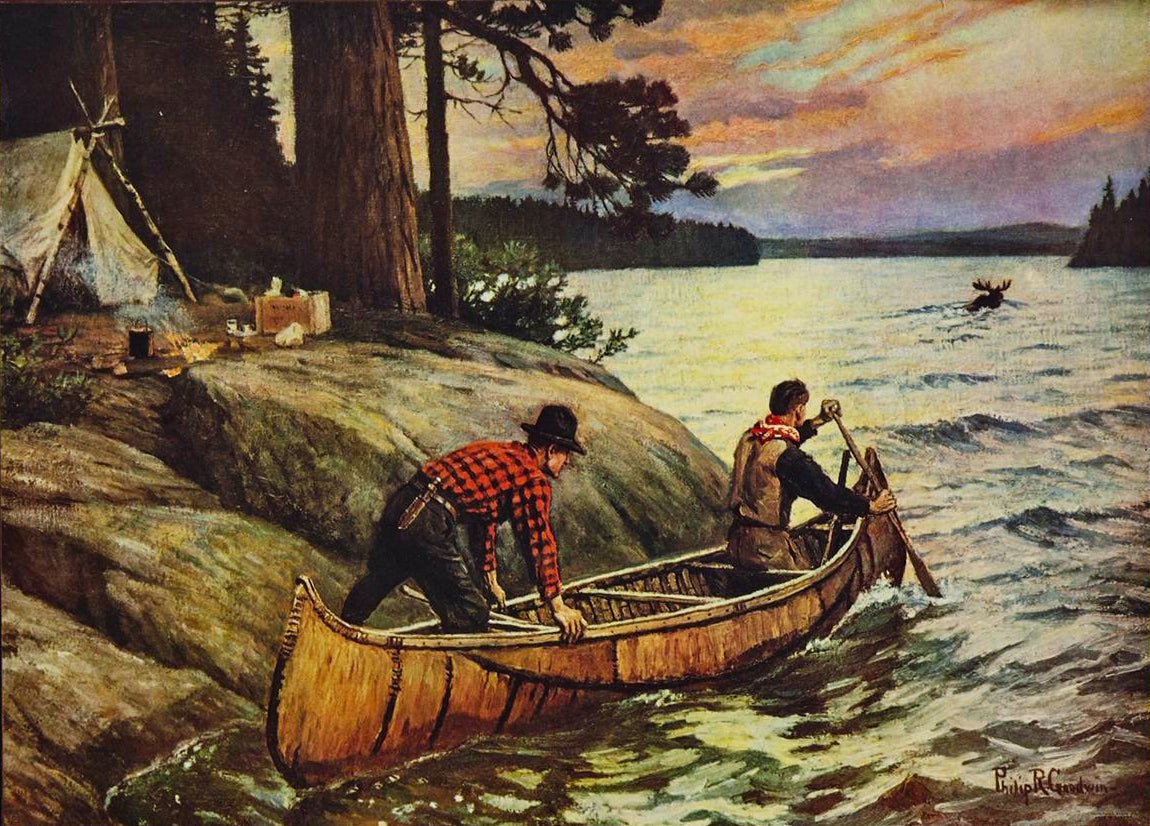Philip R Goodwin The Big Thrill 1920s Canoe Hunting Moose Fine Art Print Fine Art Print | Jakero77
