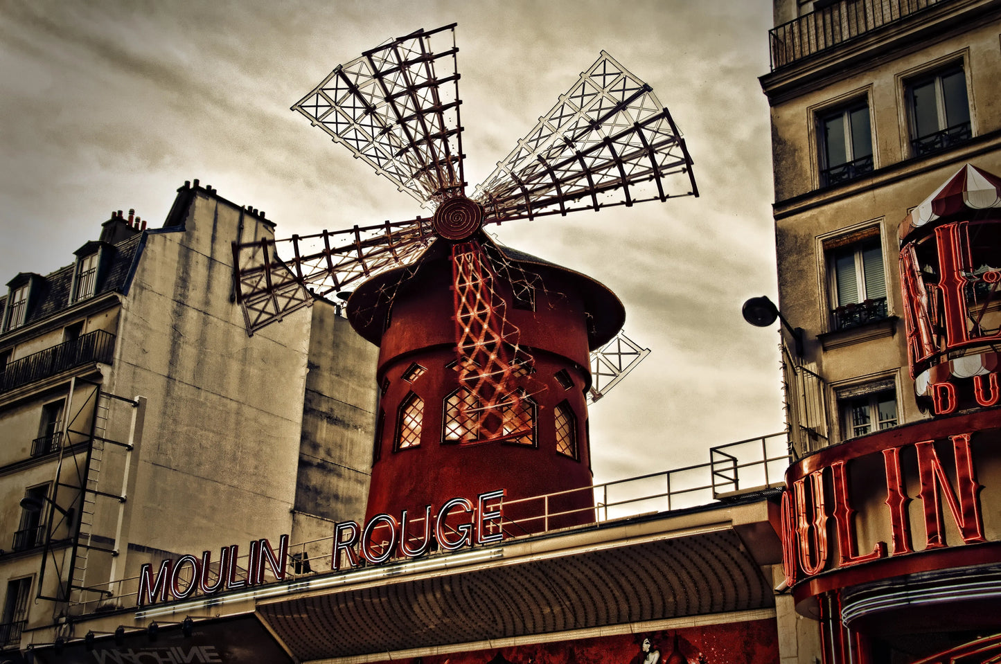 Moulin Rouge Rustic Red Windmill Burlesque Dancing France - 17" x 22" Fine Art Print Jakero77
