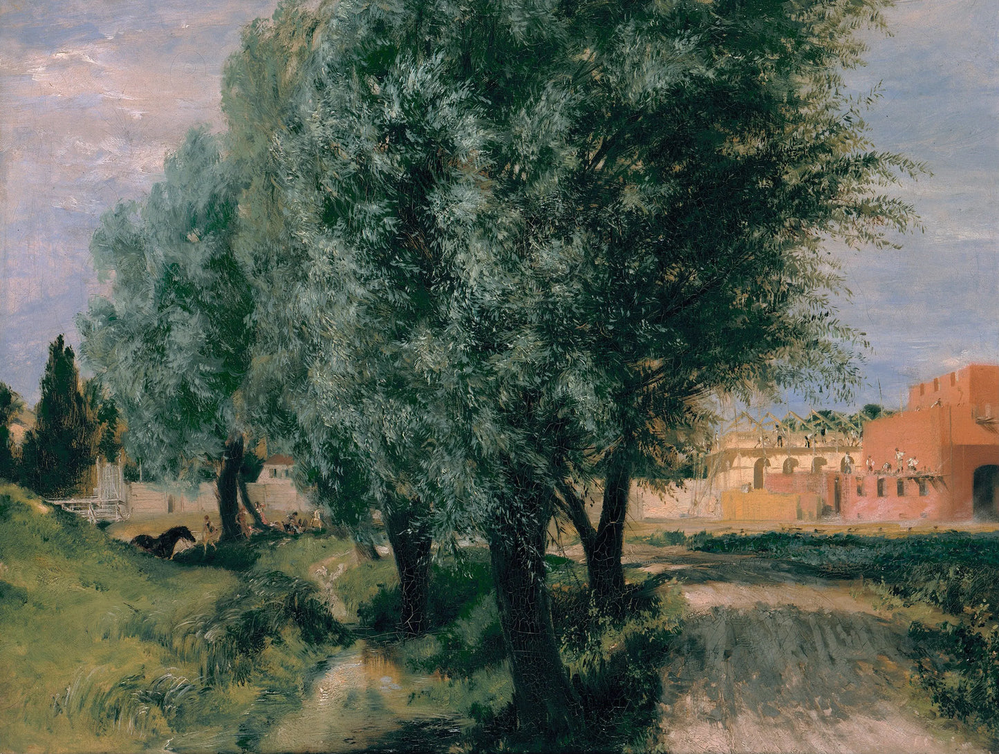 {{ product_title }} Fine Art Print | {{ product_vendor }} Jakero77 Adolph von Menzel - Building Site with Willows (1846) - 17" x 22" Fine Art Print Art Print Jakero77