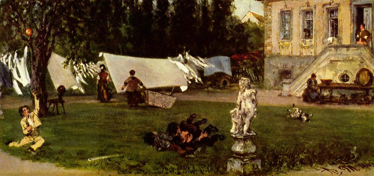 {{ product_title }} Fine Art Print | {{ product_vendor }} Jakero77 Adolph von Menzel - Clothesline Drying Area Outside (1863) Signed - 17" x 22" Print Art Print Jakero77