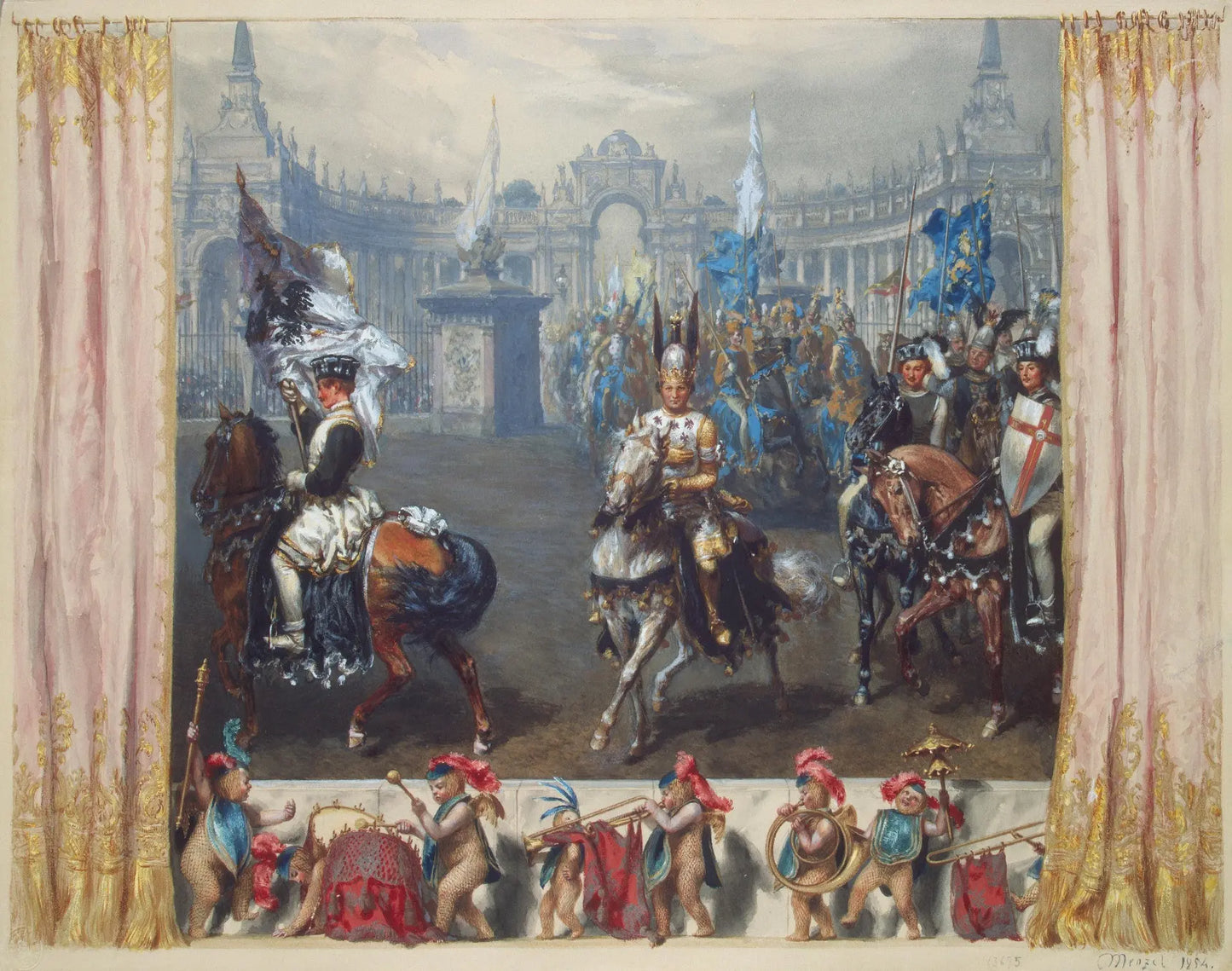 {{ product_title }} Fine Art Print | {{ product_vendor }} Jakero77 Adolph von Menzel - Entrance of Knights at Festival Magic of the White Rose 1829 Signed (1854) - 17"x22" Fine Art Print Art Print Jakero77