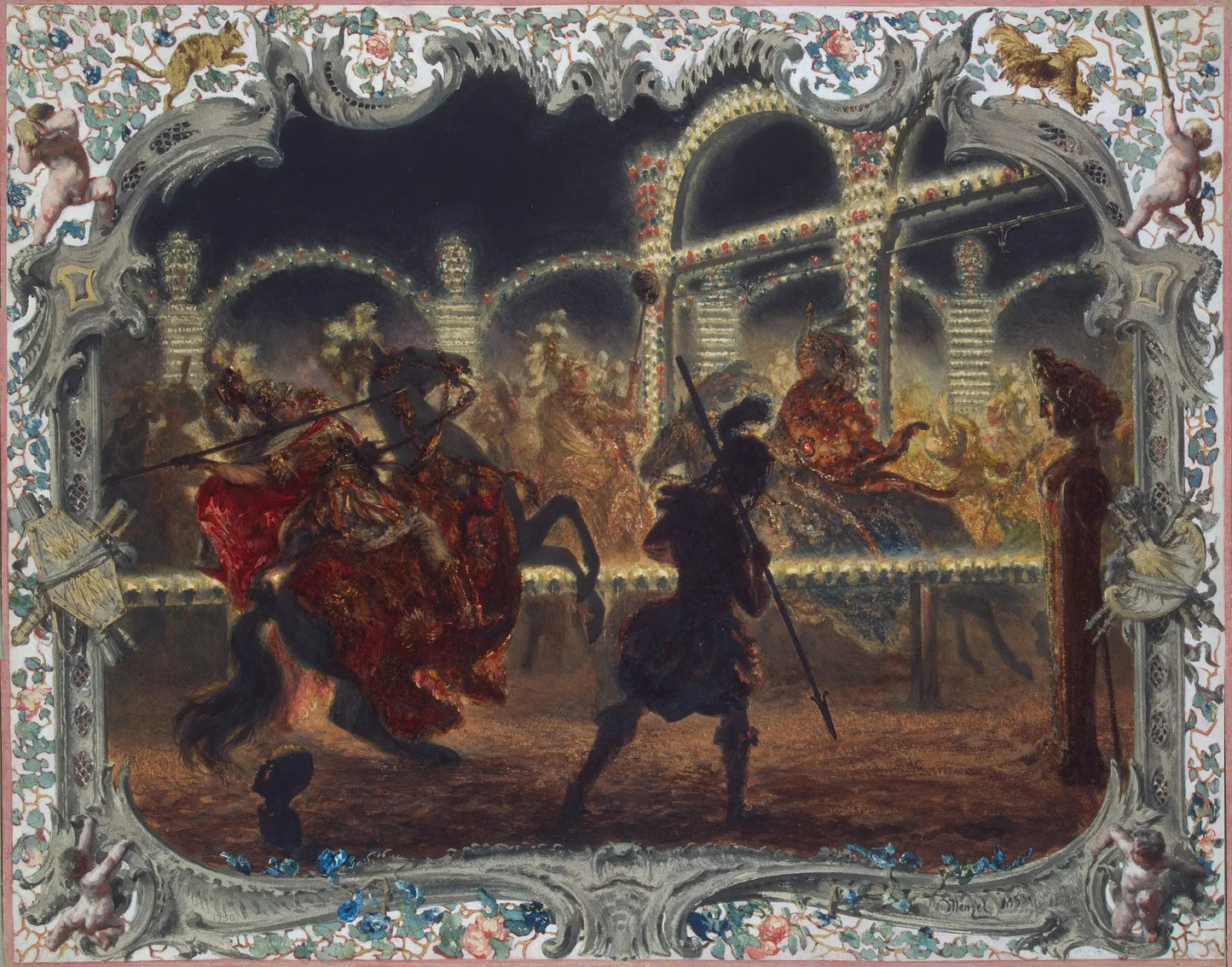 {{ product_title }} Fine Art Print | {{ product_vendor }} Jakero77 Adolph von Menzel - Night Carousel Lead by Frederick the Great in 1750 Signed (1854) - 17"x22" Fine Art Print Art Print Jakero77