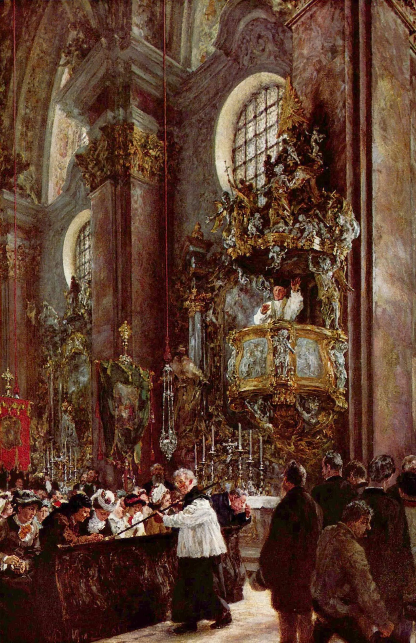 {{ product_title }} Fine Art Print | {{ product_vendor }} Jakero77 Adolph von Menzel - Pulpit Sermon in Parish Church Innsbruck (1881) Signed - 17"x22" Fine Art Print Art Print Jakero77