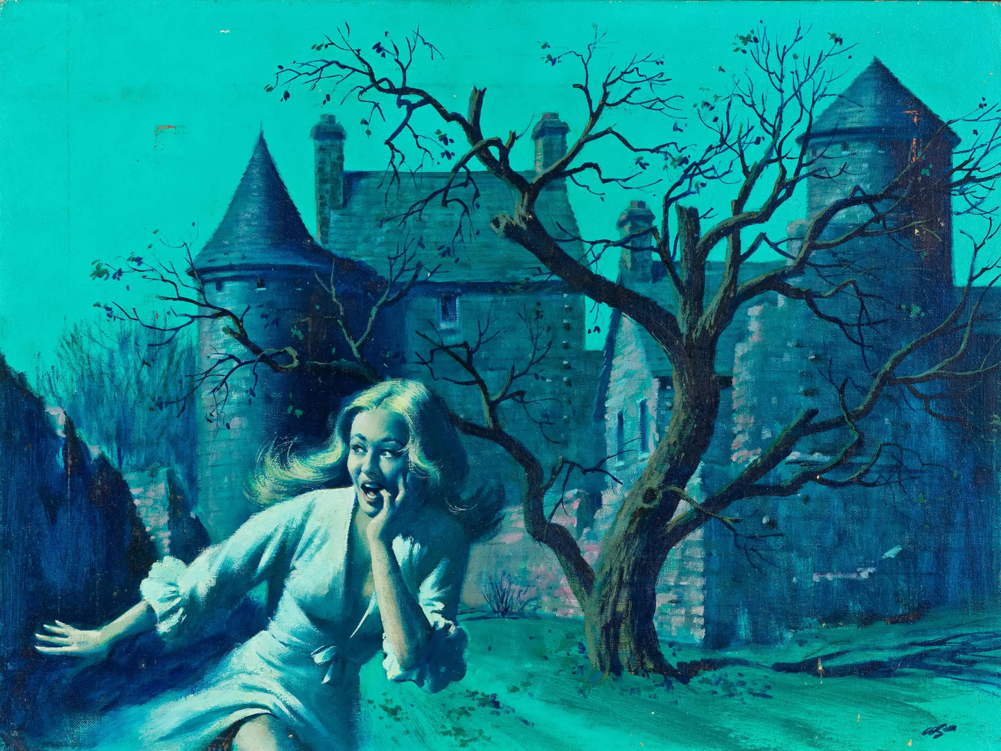 {{ product_title }} Fine Art Print | {{ product_vendor }} Jakero77 Arthur Sarnoff - Gothic Mystery Haunted Mansion 1960s Signed - 17" x 22" Print Art Print Jakero77