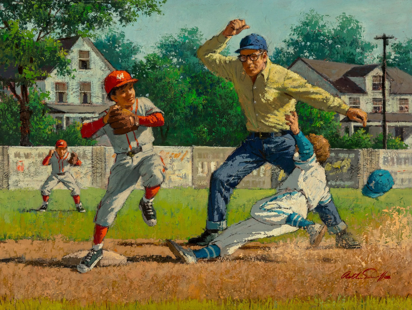 {{ product_title }} Fine Art Print | {{ product_vendor }} Jakero77 Arthur Sarnoff - He's Out, Little League Baseball 1960s Signed - 17" x 22" Print Art Print Jakero77