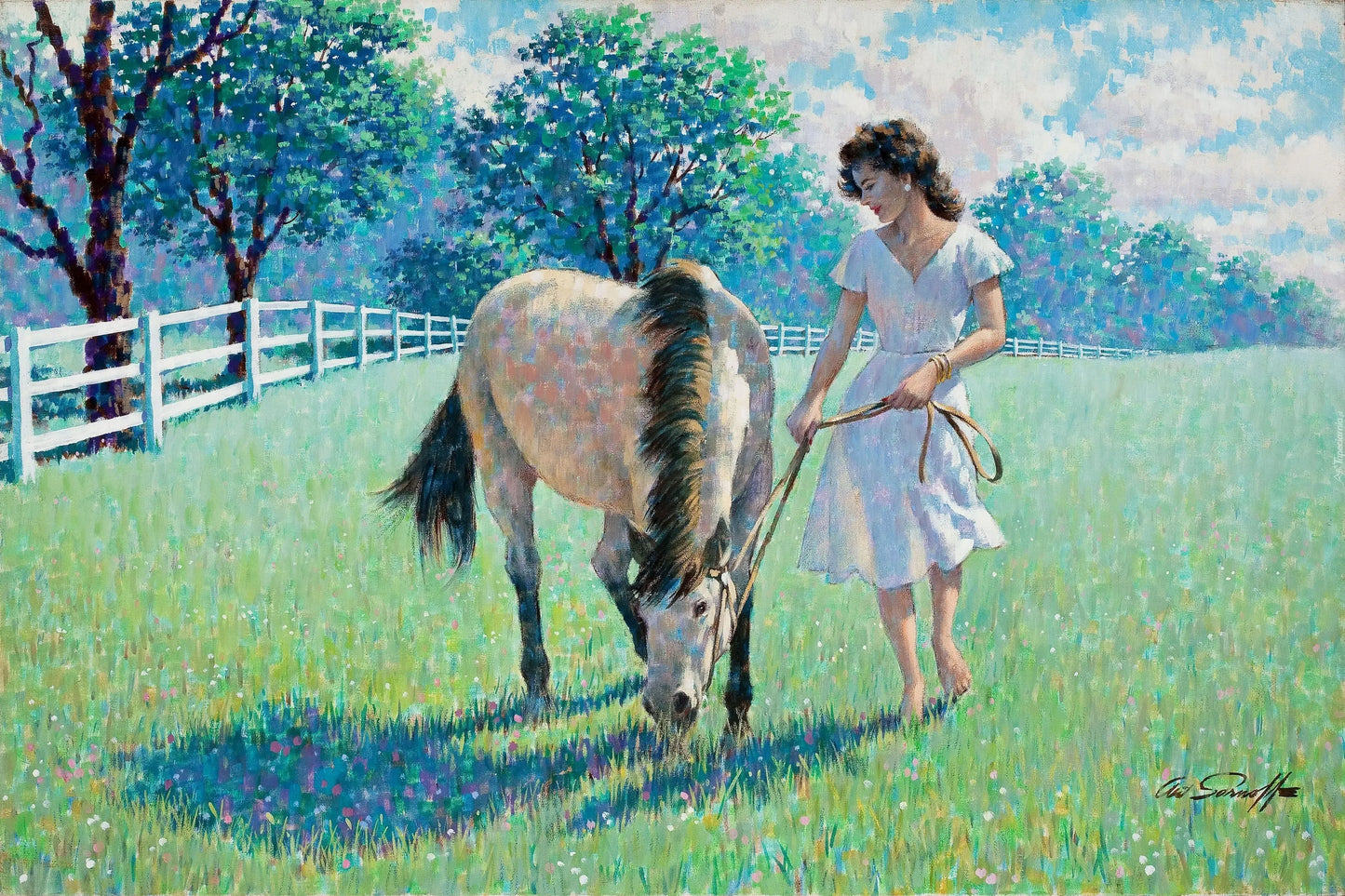 {{ product_title }} Fine Art Print | {{ product_vendor }} Jakero77 Arthur Sarnoff - His Favorite 1960s Lady Walking Horse Signed - 17" x 22" Print Art Print Jakero77