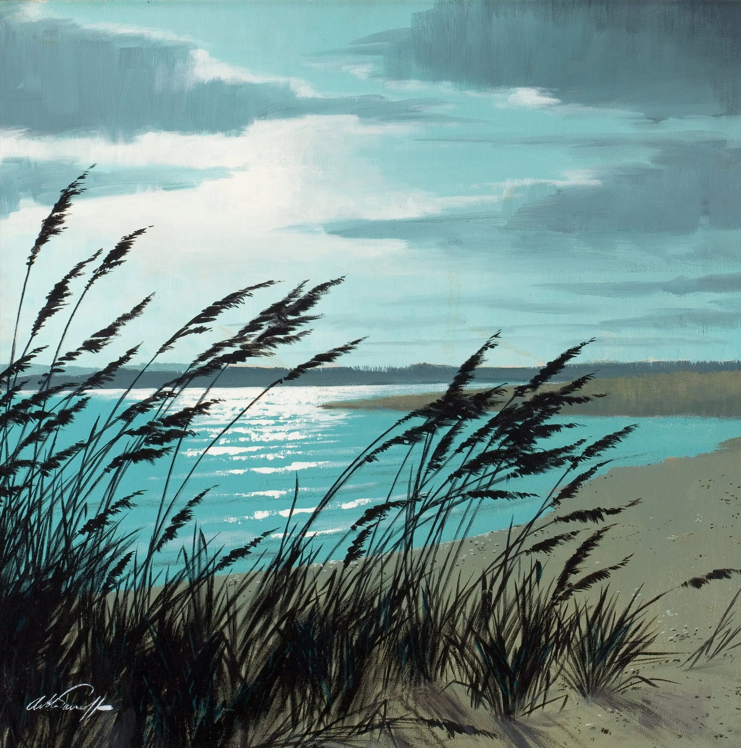 {{ product_title }} Fine Art Print | {{ product_vendor }} Jakero77 Arthur Sarnoff - Moonlight (1940s) Beach Grass Signed - 17" x 22" Fine Art Print Art Print Jakero77