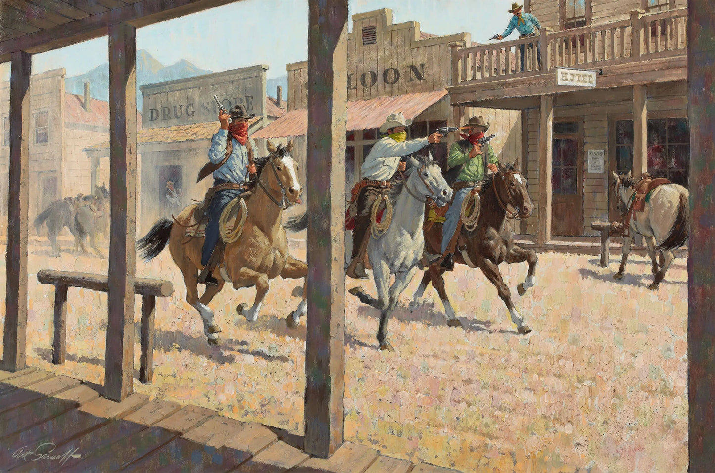 {{ product_title }} Fine Art Print | {{ product_vendor }} Jakero77 Arthur Sarnoff - Shootin' Up the Town Wild Western 1950s Signed - 17" x 22" Print Art Print Jakero77