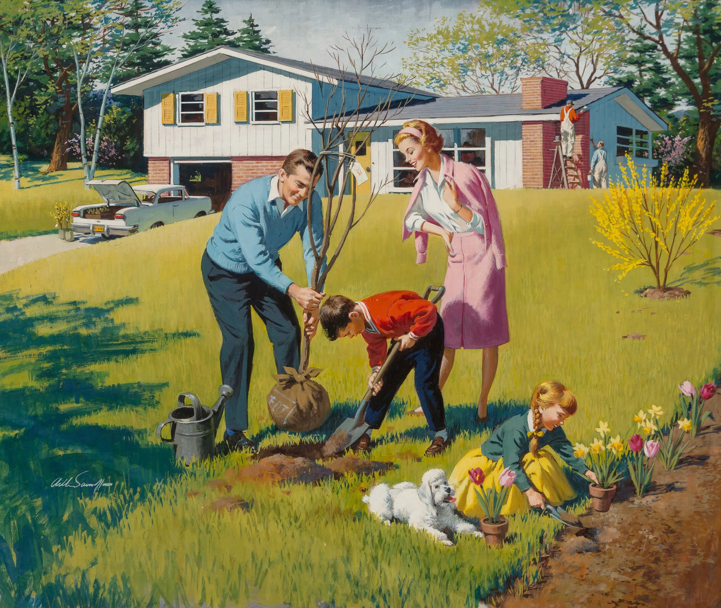 {{ product_title }} Fine Art Print | {{ product_vendor }} Jakero77 Arthur Sarnoff - Spring Gardening (1950s) Signed - 17" x 22" Fine Art Print Art Print Jakero77