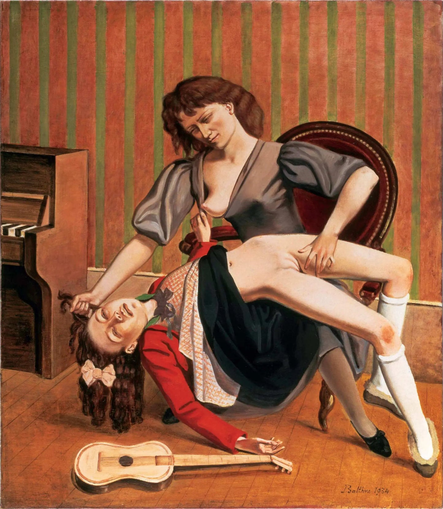 {{ product_title }} Fine Art Print | {{ product_vendor }} Jakero77 Balthus (Balthasar Klossovsky de Rola) Guitar Lesson Nude Lesbian (1934) Signed - 17" x 22" Fine Art Print Art Print Jakero77