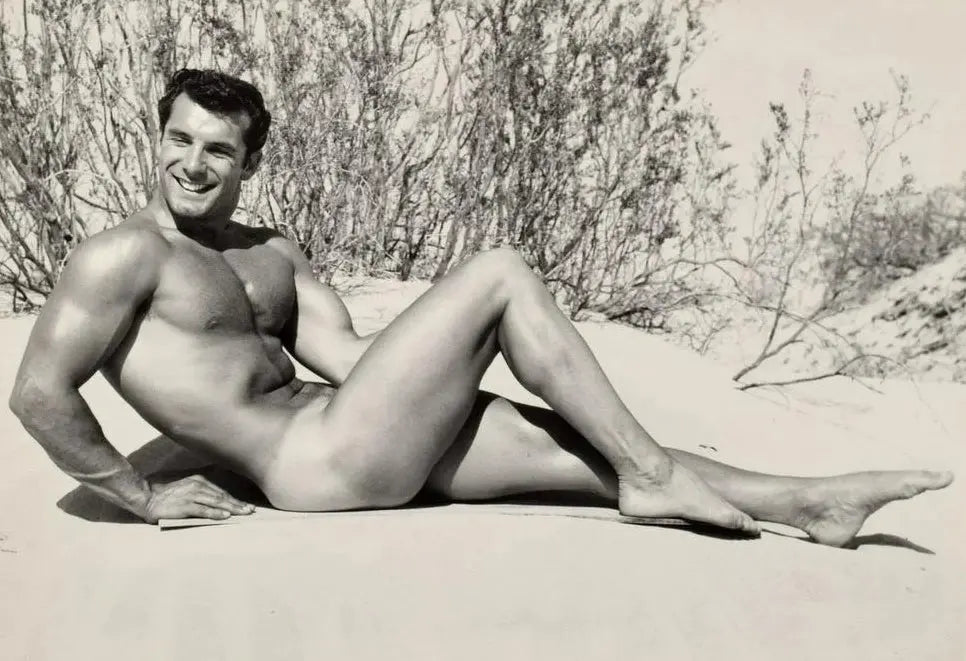 {{ product_title }} Fine Art Print | {{ product_vendor }} Jakero77 Bruce Bellas - Vintage John Wiedemann Nude Sitting in Sand Gay Interest - 17"x22" Fine Art Print Art Print Jakero77