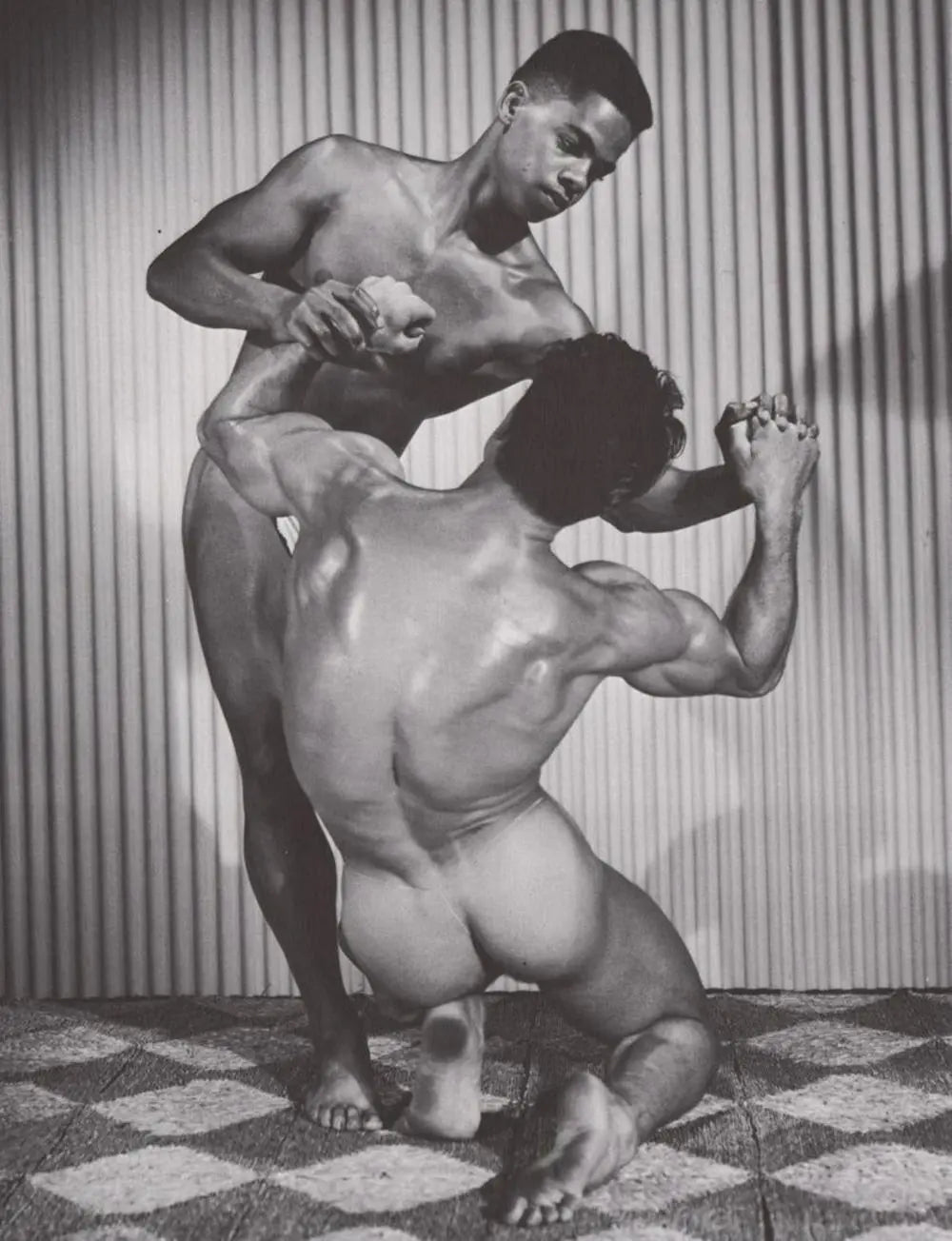 {{ product_title }} Fine Art Print | {{ product_vendor }} Jakero77 Bruce of LA - Ed Fury & Bill Broomes Wrestling Nude 1950s Gay - 17" x 22" Print Art Print Jakero77