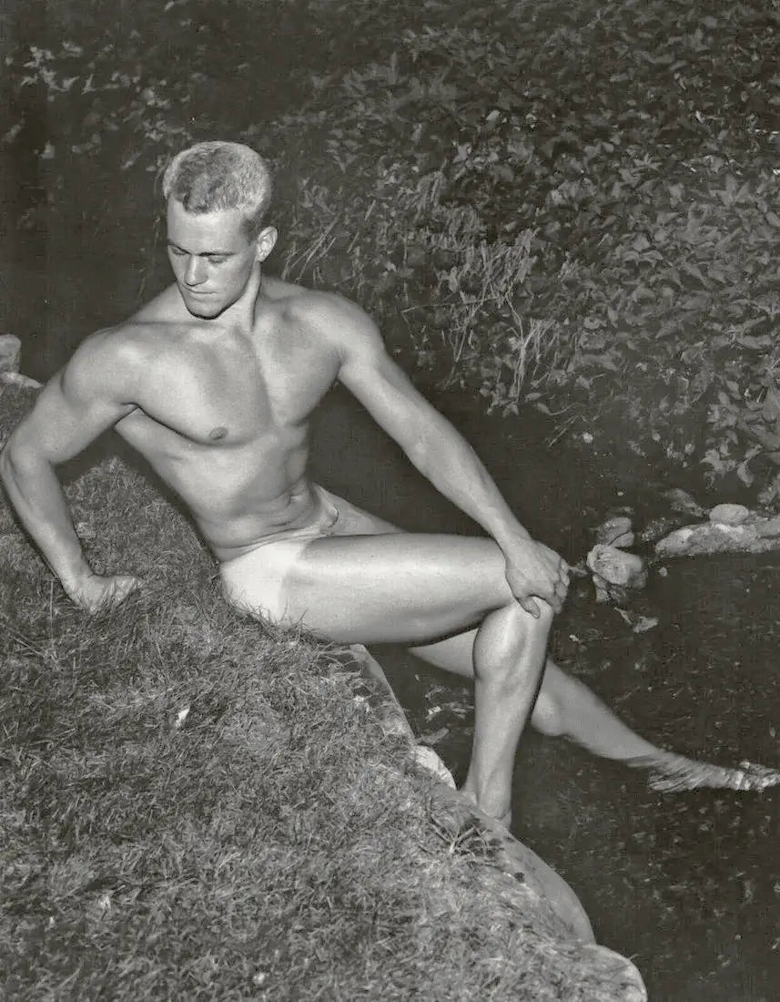 {{ product_title }} Fine Art Print | {{ product_vendor }} Jakero77 Bruce of LA - Mike Sill Nude Seated with Foot in Brook Gay 1960s - 17"x22" Print Art Print Jakero77