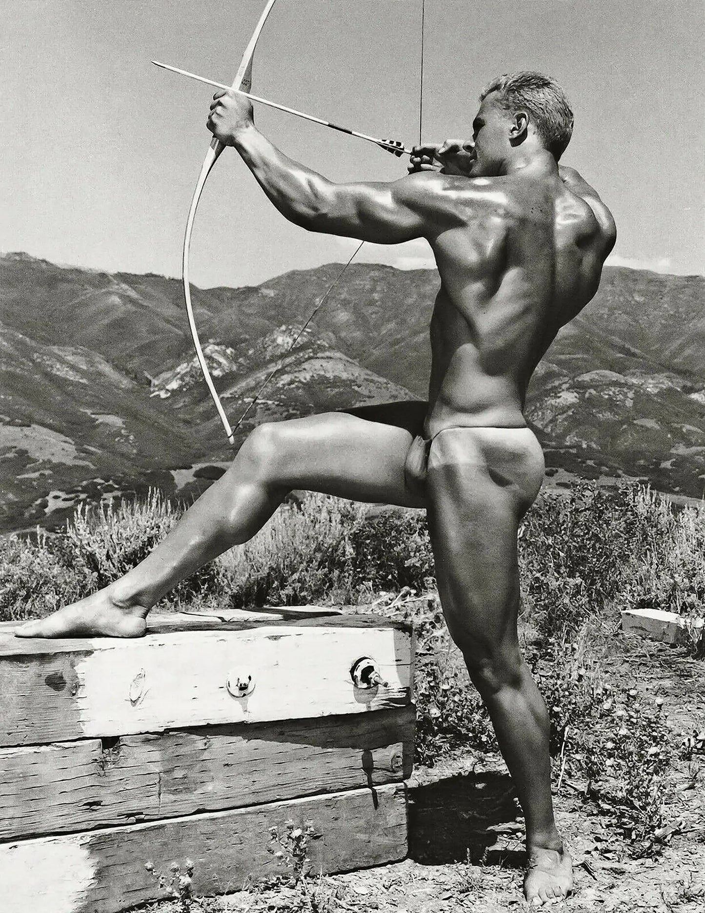 {{ product_title }} Fine Art Print | {{ product_vendor }} Jakero77 Bruce of LA - Nude Archer Bow & Arrow California Hills Gay (1950) - 17" x 22" Print Art Print Jakero77