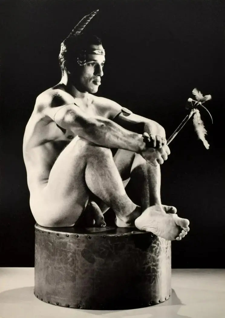 {{ product_title }} Fine Art Print | {{ product_vendor }} Jakero77 Bruce of LA Nude Male Seated on Drum Homoerotic Gay Interest - 17"x22" Art Print - 1868 Art Print Jakero77