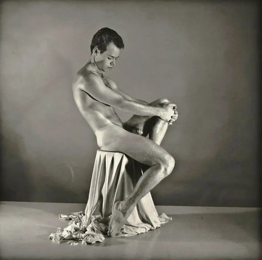 {{ product_title }} Fine Art Print | {{ product_vendor }} Jakero77 Bruce of LA - Vintage Nude Gay Male Seated Penis 1950s Homoerotic - 17" x 22" Fine Art Print Art Print Jakero77