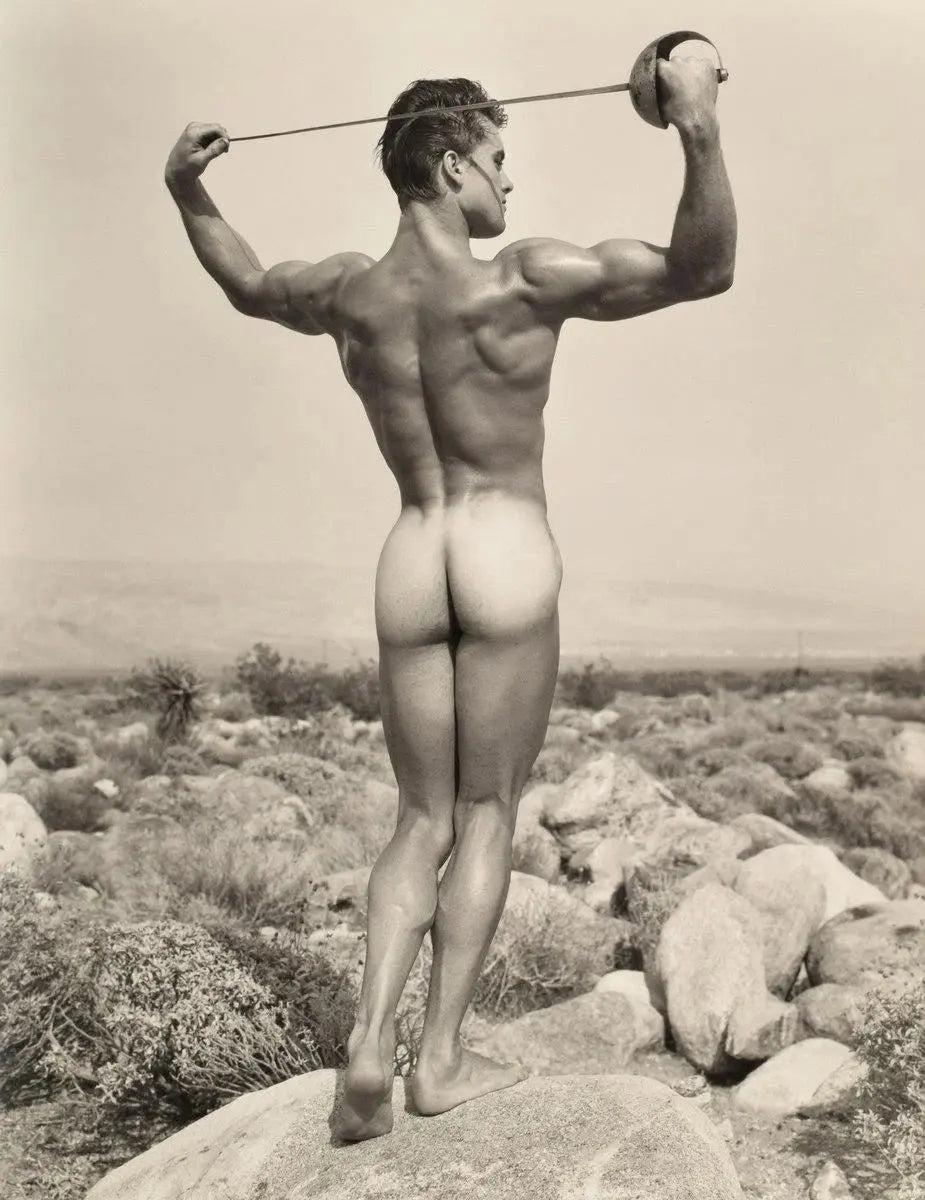 {{ product_title }} Fine Art Print | {{ product_vendor }} Jakero77 Bruce of Los Angeles - Ed Fury Nude Male Butt w/Sword 1960s Homoerotic Vintage Gay Interest - 17"x22" Fine Art Print Art Print Jakero77