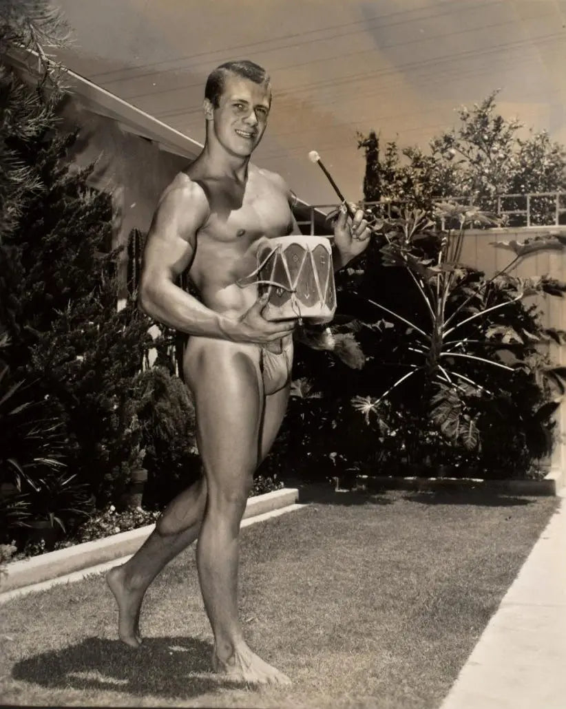 {{ product_title }} Fine Art Print | {{ product_vendor }} Jakero77 Bruce of Los Angeles Nude Male Loin Cloth Drum Outside Gay - 17" x 22" Art Print - 2021 Art Print Jakero77