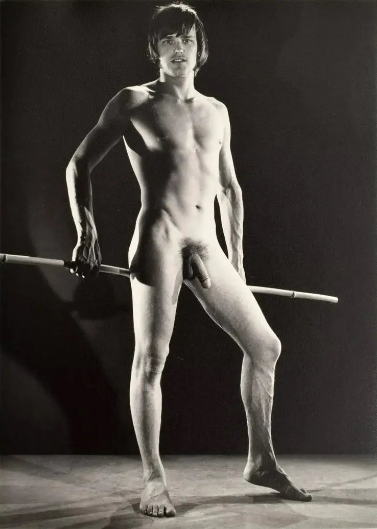 {{ product_title }} Fine Art Print | {{ product_vendor }} Jakero77 Bruce of Los Angeles Nude Male Standing w/ Bamboo Gay - 17" x 22" Fine Art Print -1749 Art Print Jakero77